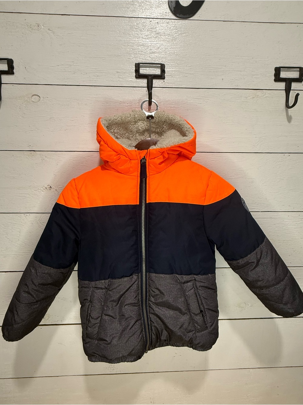 OshKosh B'gosh Boys Hooded Lined Full Zip Colorblock Puffer Jacket 6-7Y Winter
